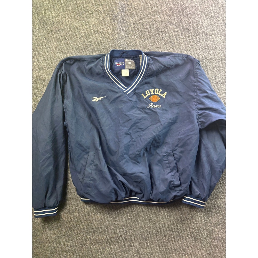 Vintage Loyola Rams Reebok Windbreaker Mens XL Navy Blue V-Neck Pullover Jacket